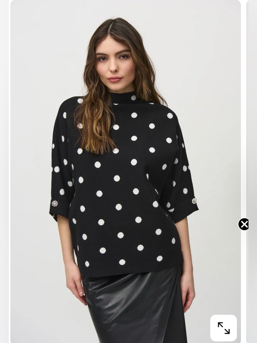 Joseph Ribkoff Black Vanilla Polka Dot Jacquard Sweater Top XS NWOT